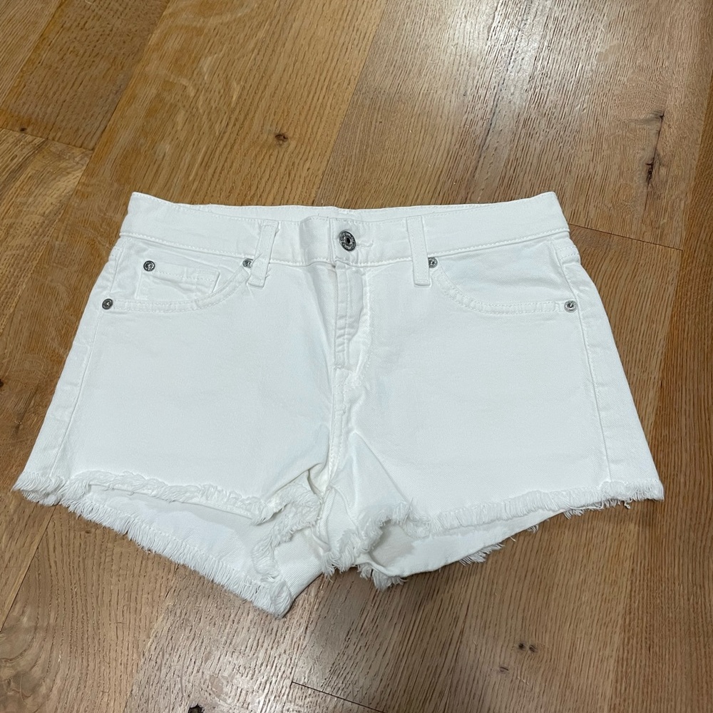 7 For All Mankind White Jean Shorts with Frayed Hem and Casual Style